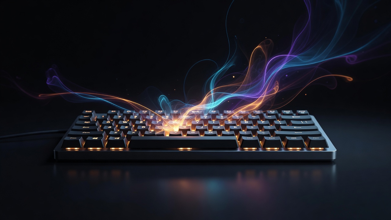Eine Tastatur, die in einem warmen inneren Licht leuchtet