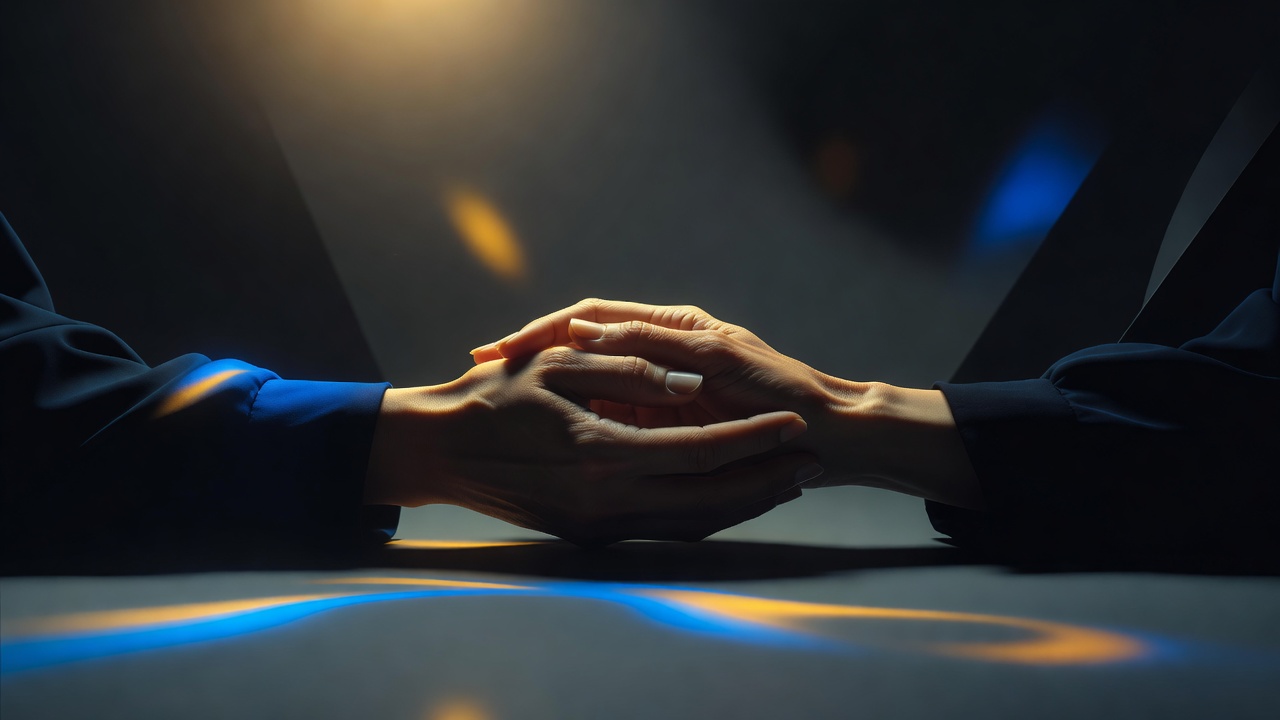 Eine Hand, die sich sanft um eine andere zitternde Hand legt