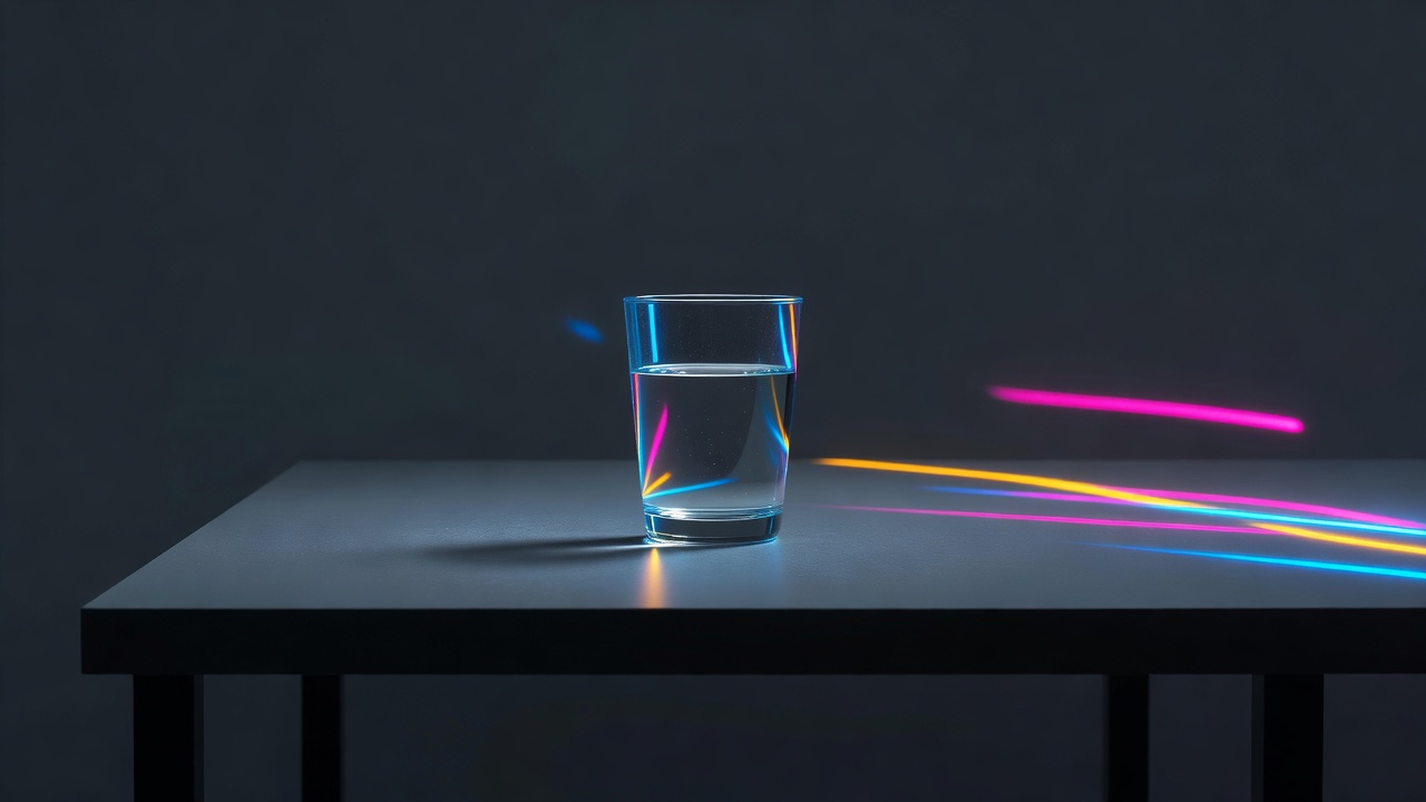 Ein schlichtes Glas klaren Wassers auf einem leeren Tisch