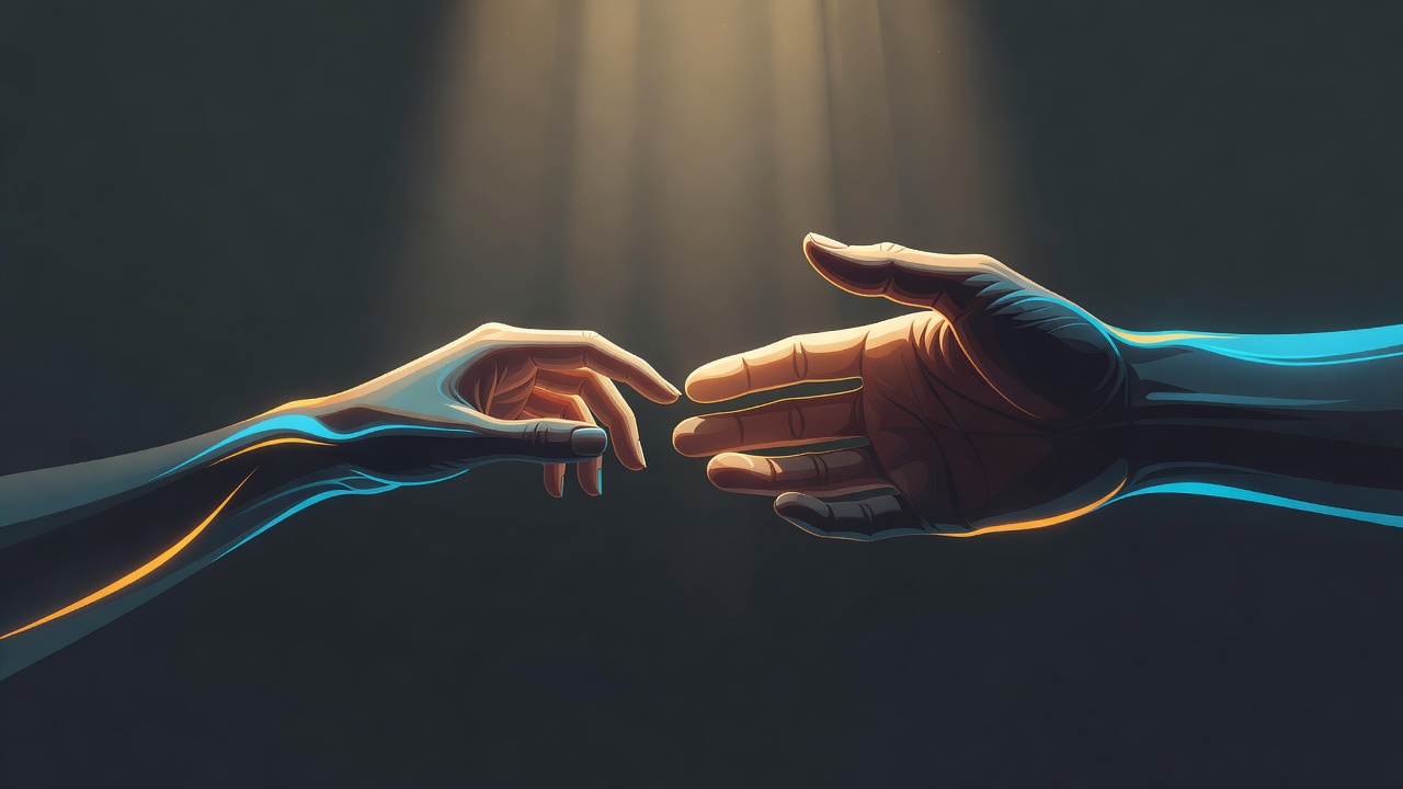 Eine kleine Hand und eine größere Hand, die sich einander entgegenstrecken
