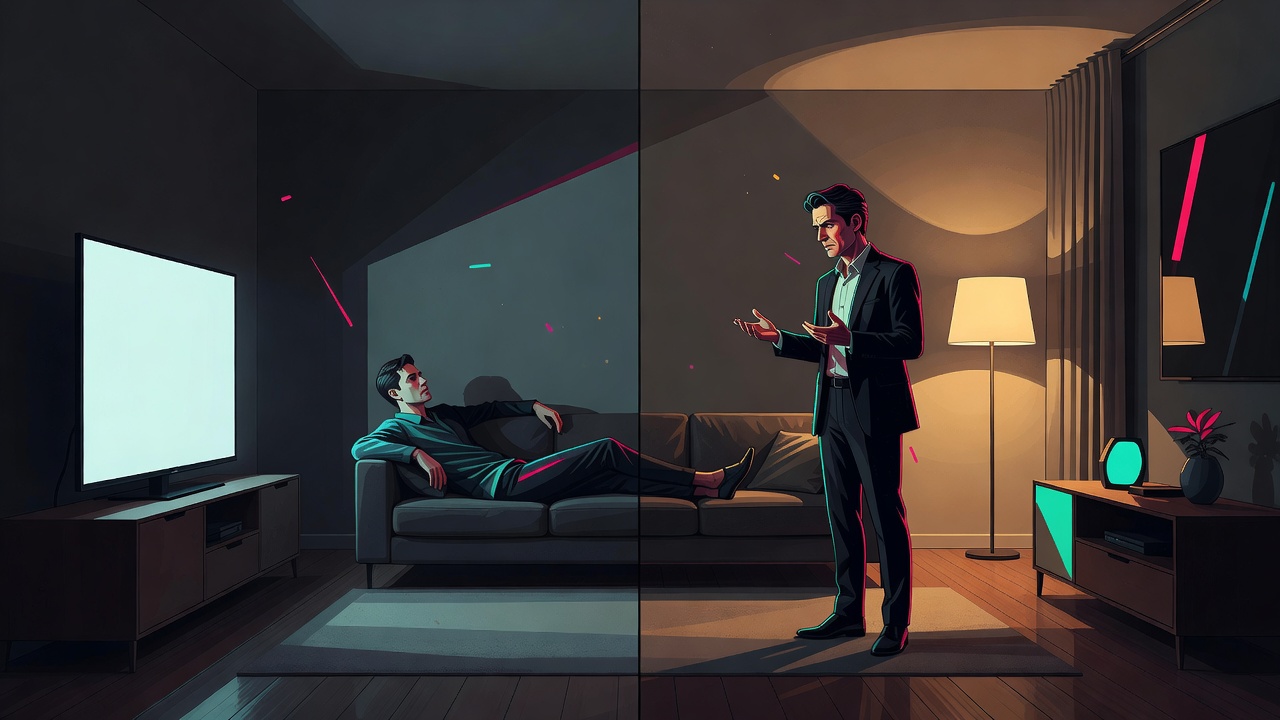 Ein Partner entspannt auf einer Couch, längst darüber hinweg, während der andere gegenüber sitzt und den Streit mit angespanntem Gesicht noch durchspielt