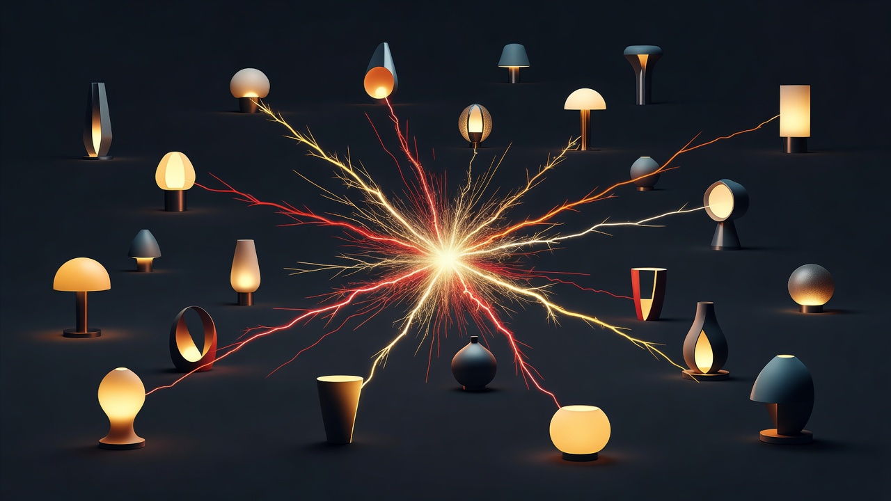 Ein einziger Funke, der viele getrennte Lampen auf einmal entzündet