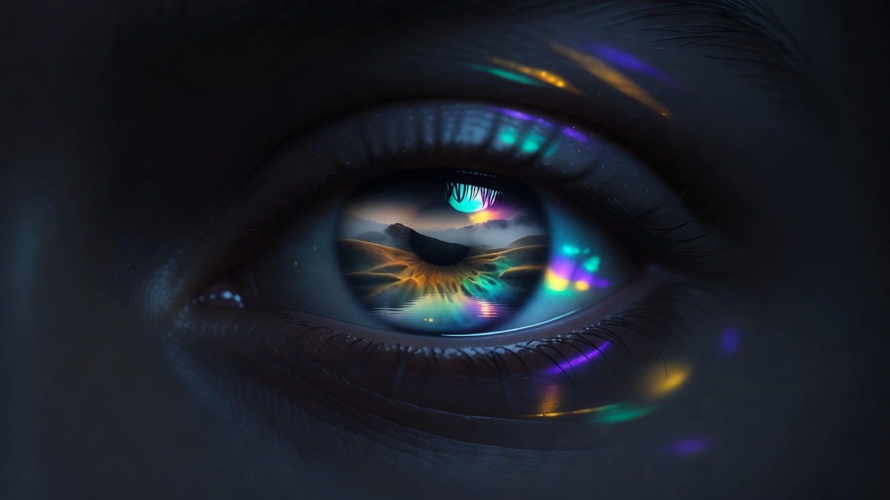 Ein Auge, das sanft eine ruhige innere Szene spiegelt