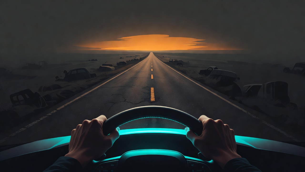 Eine Straße, die sich nach vorne zu einem offenen Horizont erstreckt